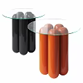 Modern Coffee Table with Black and Orange Cylindrical Supports and Glass Top