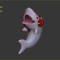 Cartoon Shark with Open Mouth Wearing Red Headphones Fun Aquatic Animal Toy Figure