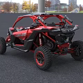 Polaris Off Road Vehicle With Red Black Exterior And All Terrain Tires