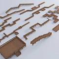 Wooden Plank Road Designs With Various Curved And Straight Pathway Structures 3d model