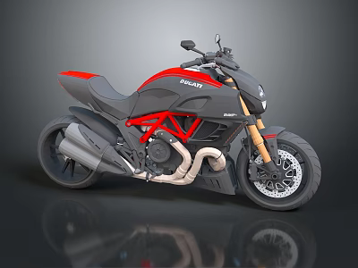 Ducati Motorcycle With Black And Red Modern Design Red Frame And Golden Wheels 3d model
