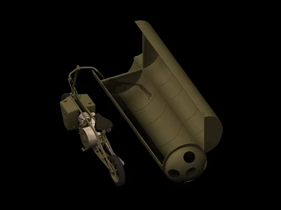 Military Green Weapon System Mounted On Motorcycle Trailer With Cylindrical Structure 3d model