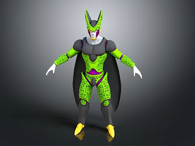 Green Armored Character With Horned Helmet Black Cape Yellow Boots Spotted Pattern 3D Model Design 3d model