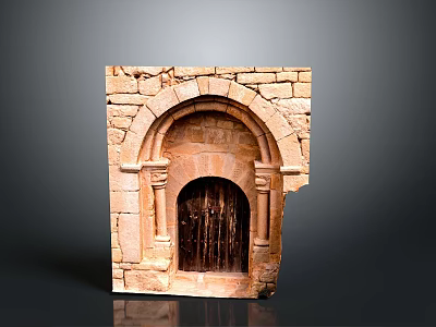 Ancient Architecture Featuring Stone Archway With Decorative Columns And Wooden Door 3d model