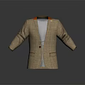 Brown Plaid Blazer With White T Shirt Red Collar And Pocket Trim