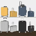 Colorful Suitcases In Various Sizes On Shelf And Floor