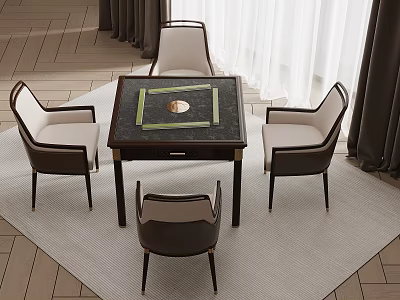 Elegant Modern Square Entertainment Table With Dark Tabletop Green Border And Four Chairs 3d model