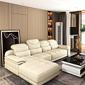 Modern Luxury Beige Leather L shaped Sofa With Black White Coffee Table Set 3d model