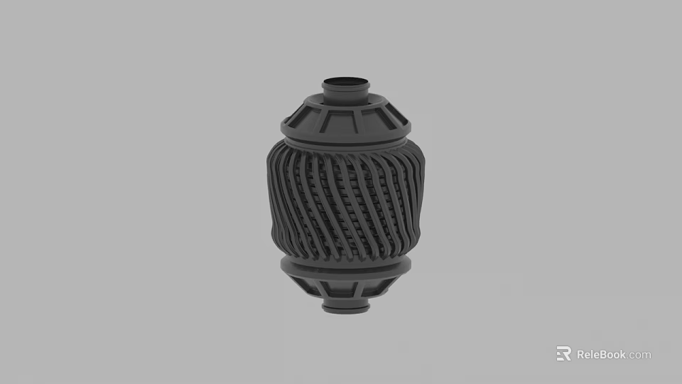 Black Cylindrical Industrial Part With Detailed Textured Surface And Top Opening 3d model 