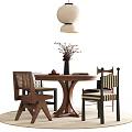 Middle Style Dining Table and Chair Round Dining Table 3d model