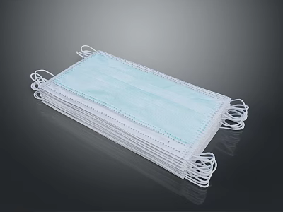 Light Blue Disposable Face Masks With White Ear Loops Stacked On Black Background 3d model