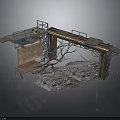 Industrial Platform Structure With Metal Frame Wooden Planks And Gravel Ground