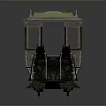 Vintage Tram Model With Wooden Structure And Metal Roof Featuring Glass Windows And Connected Cables
