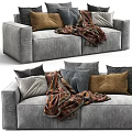 Cozy Gray Two Seater Sofa With Mixed Color Pillows And Patterned Blanket 3d model