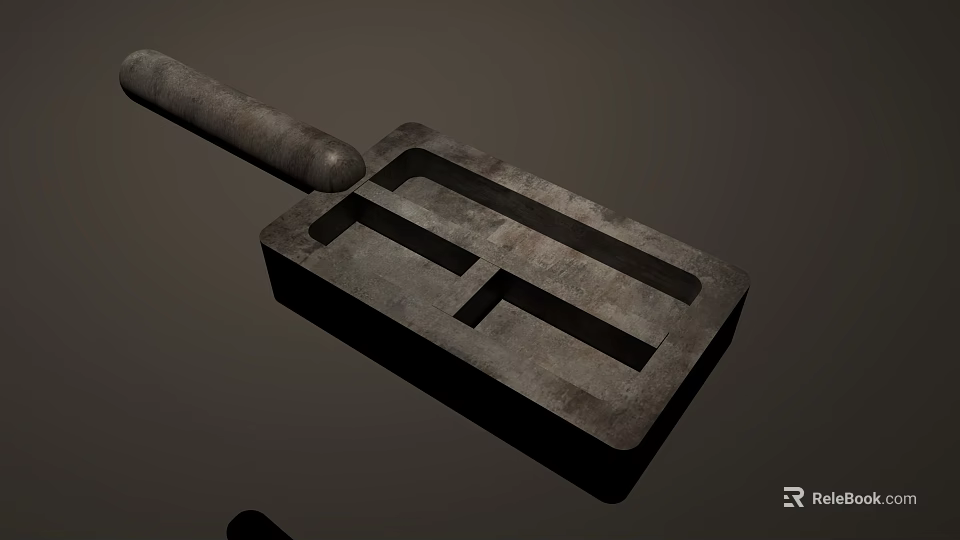 Handheld Metal Tool With Long Handle And Square Base Grooves Design 3d model 
