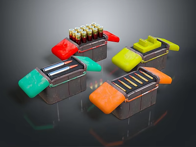 Colorful Weapon Magazines Loaded With Ammunition In Various Bright Colors 3d model