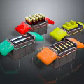 Colorful Weapon Magazines Loaded With Ammunition In Various Bright Colors 3d model
