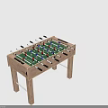 Wooden Foosball Table With Green Playing Surface Red Blue Player Figures And Black Handles