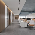 Modern Bright Spacious Open Plan Office Interior With Wooden Partitions And Fully Equipped Workstations