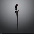 Vintage Weapon Design With Red Carved Handle And Sharp Metal Blade