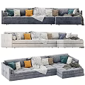 Cozy Gray Sectional Sofa With Colorful Throw Pillows And Soft Blankets 3d model