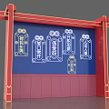 Blue Themed Exhibition Display With Illuminated Triangle Cloud Decor Red Frame And Chao Character 3d model