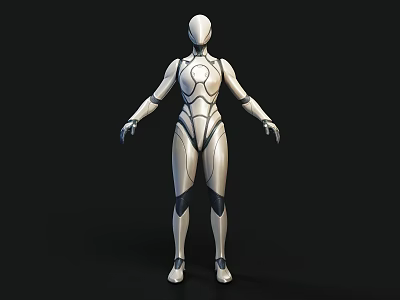 Futuristic Silver White Humanoid Game And Movie Character With Black Lines Design 3d model