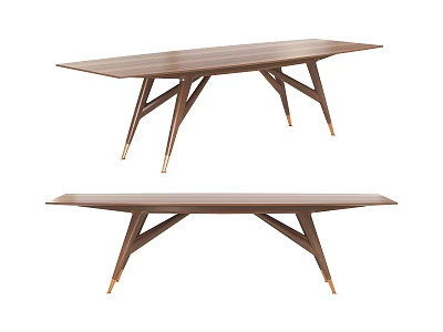 Modern Wooden Dining Table With Geometric Brass Legs And Contemporary Design 3d model