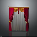 Red And Gold Velvet Curtain With Sheer Center Panel And Golden Tassel Accents
