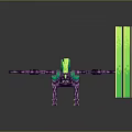 Futuristic Dinosaur Game Character With Glowing Green Purple Feathers And Stacked Green Cubes