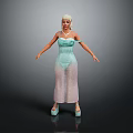Woman in Light Green Strappy Dress with Transparent Mesh Fabric and High Heels and Golden Hair