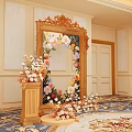 Elegant Photo Spot With Ornate Gold Frame Mirror Fresh Flowers And Decorative Pedestals