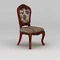 Tech Exhibition Hall Displaying Classic Wooden Chair With Carved Backrest And Striped Cushion