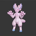 3D Fantasy Creature Character With White Body Turquoise Ears Pink Paws Purple Eyes And Colorful Tail