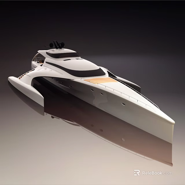 Streamlined Modern Yacht Exterior Design With White Hull And Black Top Deck 3d model 