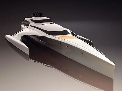 Streamlined Modern Yacht Exterior Design With White Hull And Black Top Deck 3d model