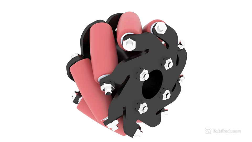 Industrial Mechanical Part With Black Pink Structure And Multiple Bolts 3d model 