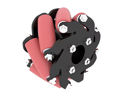 Industrial Mechanical Part With Black Pink Structure And Multiple Bolts 3d model