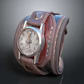 Vintage Brown Leather Strap Watch With Round Silver Dial And Analog Hands