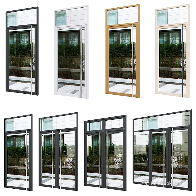 Modern Casement Doors In Various Colors With Aluminum Frames And Tempered Glass Panels 3d model 