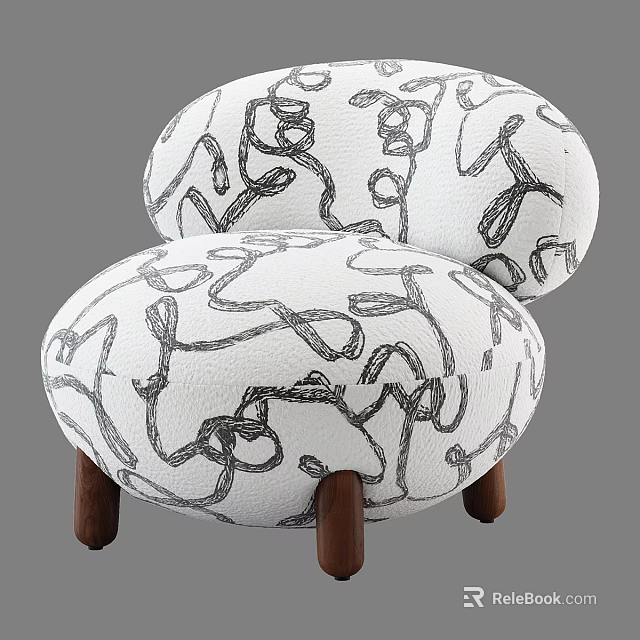 Single Sofa With Black And White Abstract Pattern And Wooden Legs Design 3d model