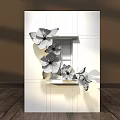 3D Brick Wall Decor with Pink Flowers Green Leaves and Window Design