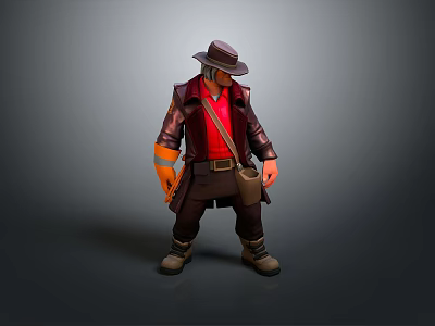 Practical Daily Living Items With Hat Leather Coat Red Shirt And Crossbody Bag 3d model
