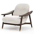 Modern Minimalist Lounge Chair With Light Gray Fabric Dark Wood Arms And Gold Metal Feet