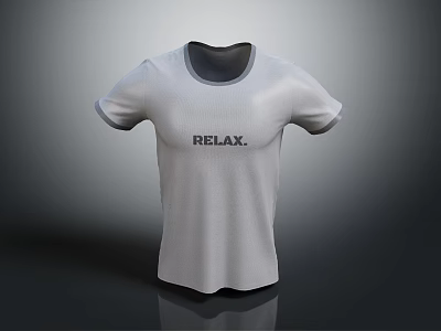White short sleeve T-shirt with contrast neck cuff trim front printed RELAX text 3d model
