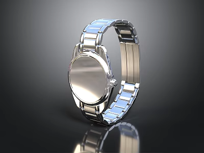 Stylish Silver And Blue Metallic Watch With Round Dial Shiny Surface 3d model