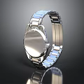Stylish Silver And Blue Metallic Watch With Round Dial Shiny Surface