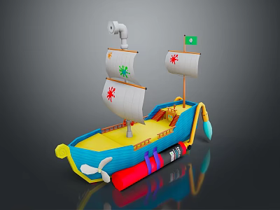 Vibrant Inflatable Toy Ship With Colorful Sails Slide And Green Flag 3d model