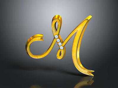 Decorative Commercial Equipment With Golden Letter M Design And Diamond Accents 3d model
