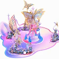 Floral Art Installation With Butterflies Seashells And Soft Pink Blue Purple Decorative Design